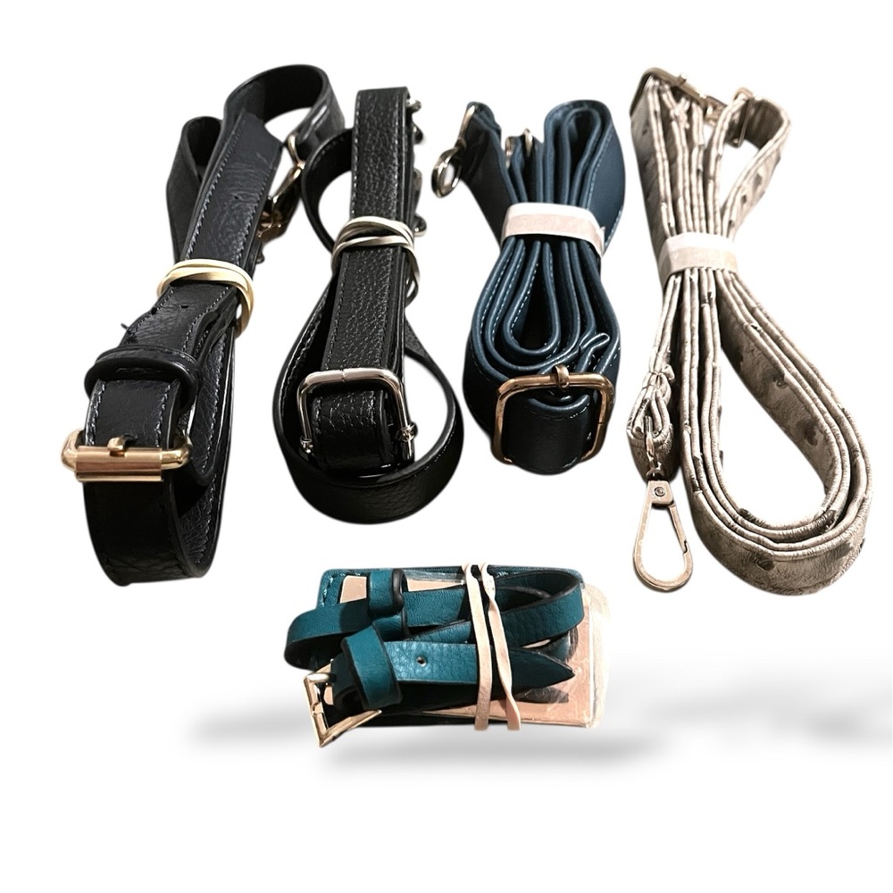 4 Bag Straps Set - Black, Navy-Blue and Beige - Silvertoned & Goldtoned Hardware